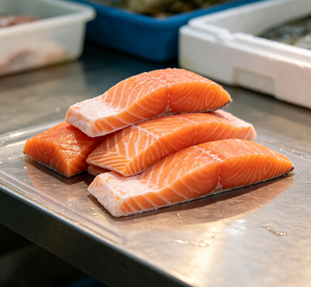 Fresh Salmon Steaks, Richly Marbled